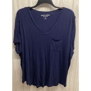 GRACE & KARMA Women's (Size 3X) Short‎ Sleeve V-Neck T-Shirt Stretch Navy Blue